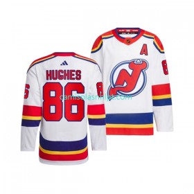 Camiseta New Jersey Devils JACK HUGHES 86 Adidas 2022-2023 Reverse Retro Branco Authentic - Homem